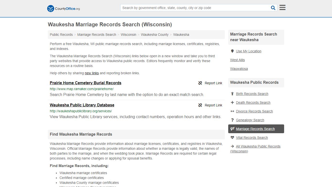 Waukesha Marriage Records Search (Wisconsin) - County Office